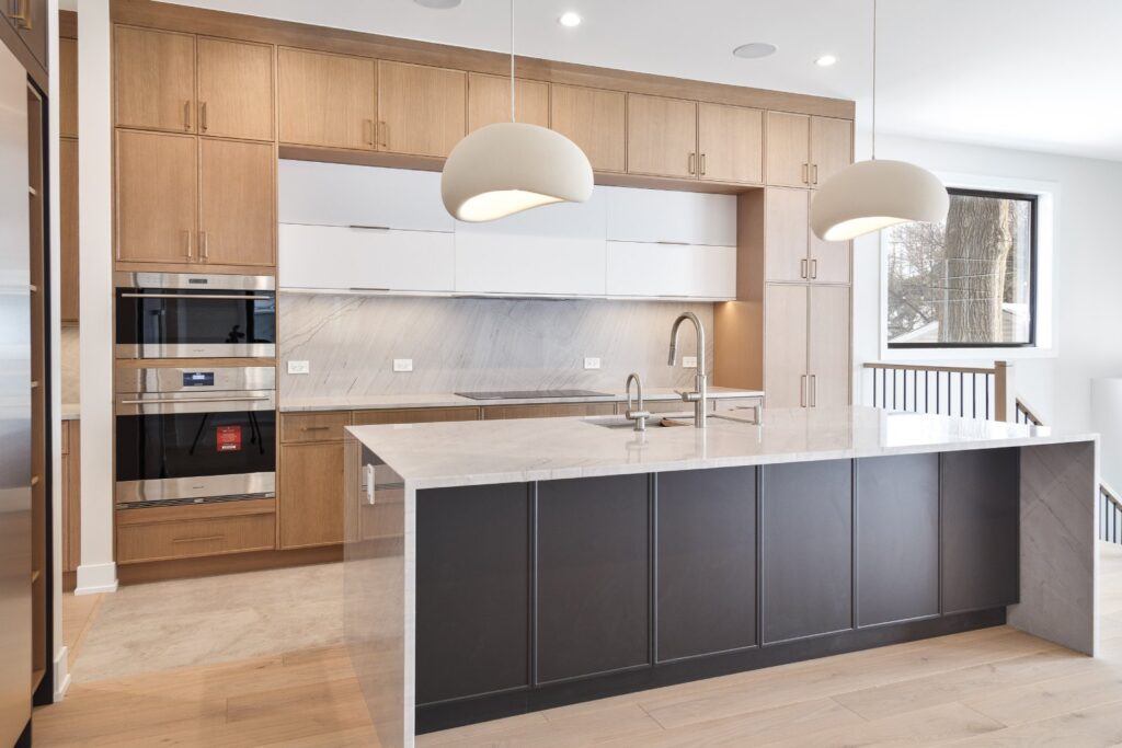 Slim Shaker Oak, Matte Blanco and Black Kitchen Cabinets - Chicago Kitchen Makeover