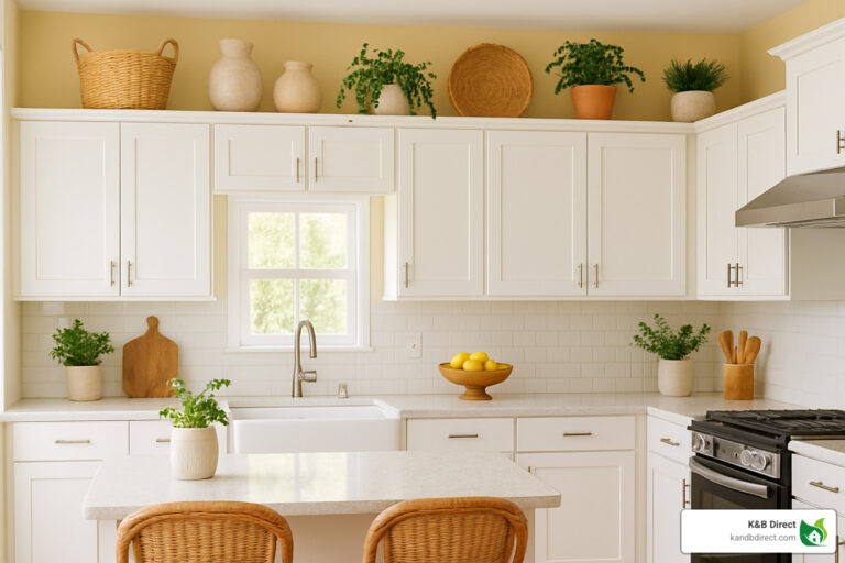 how to decorate above kitchen cabinets