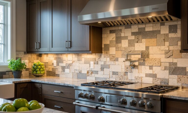 stone tile kitchen backsplash