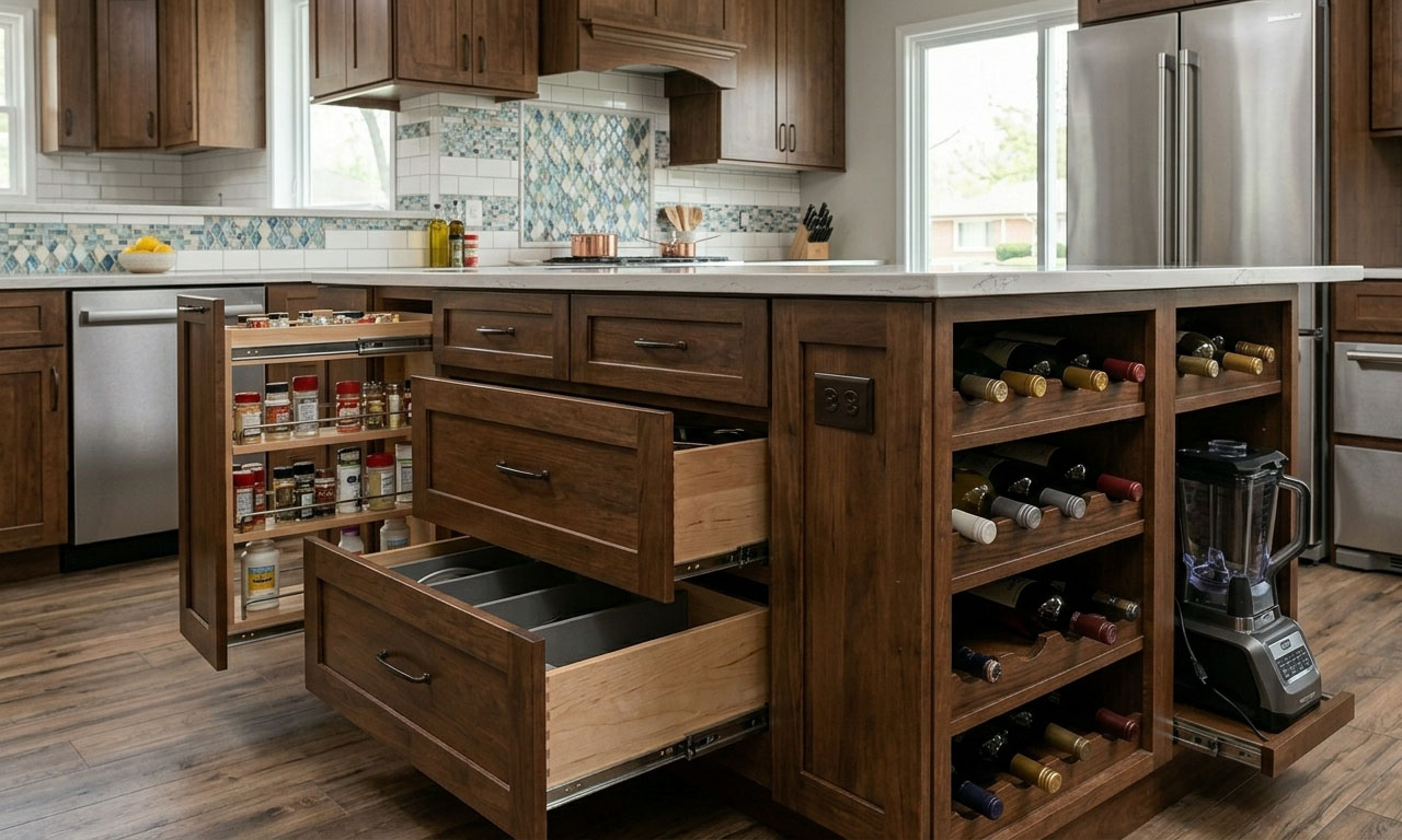 Warm Transitional Kitchen With Wood Cabinetry And Contemporary Storage Features Kitchen Remodel by Kitchen And Bath Direct - Cabinets & Doors project photo